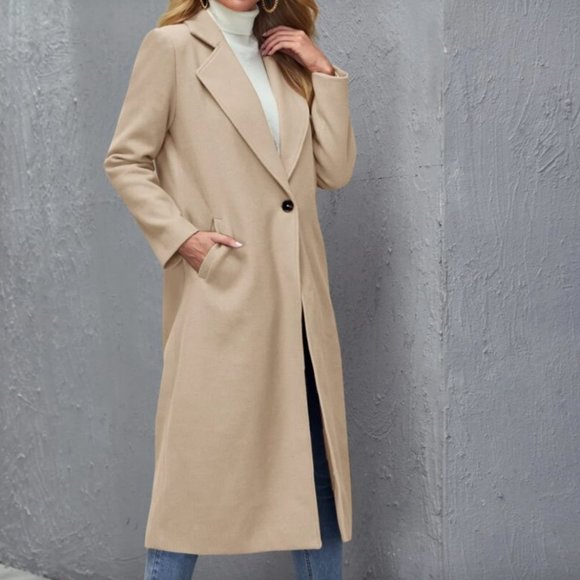 winter peacoat trench long jacket camel tan brown long line - Picture 6 of 11